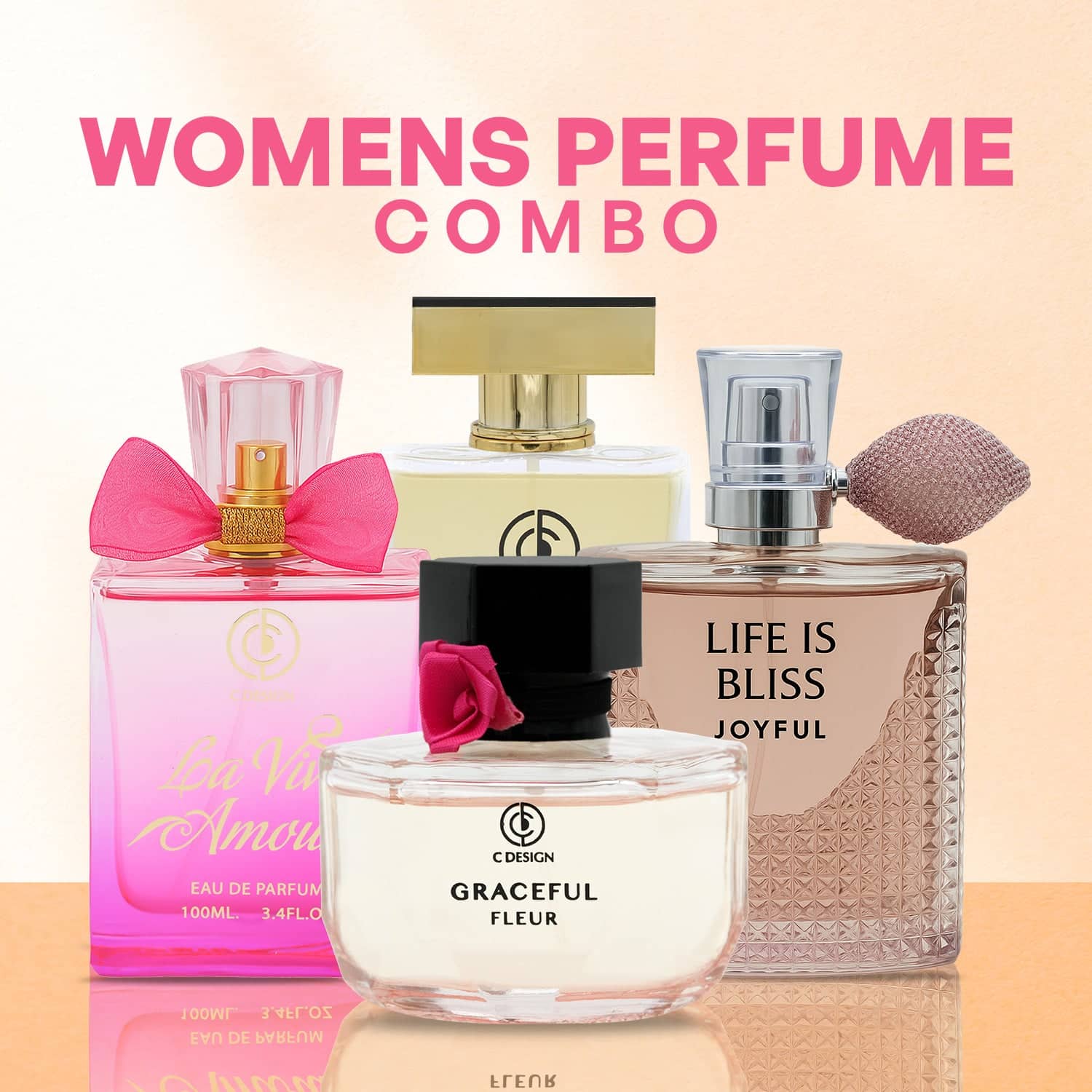 Coral Women’s Perfume Combo – 4 Long Lasting EDP Fragrances (100ml each) | Floral, Fruity & Sweet Scents