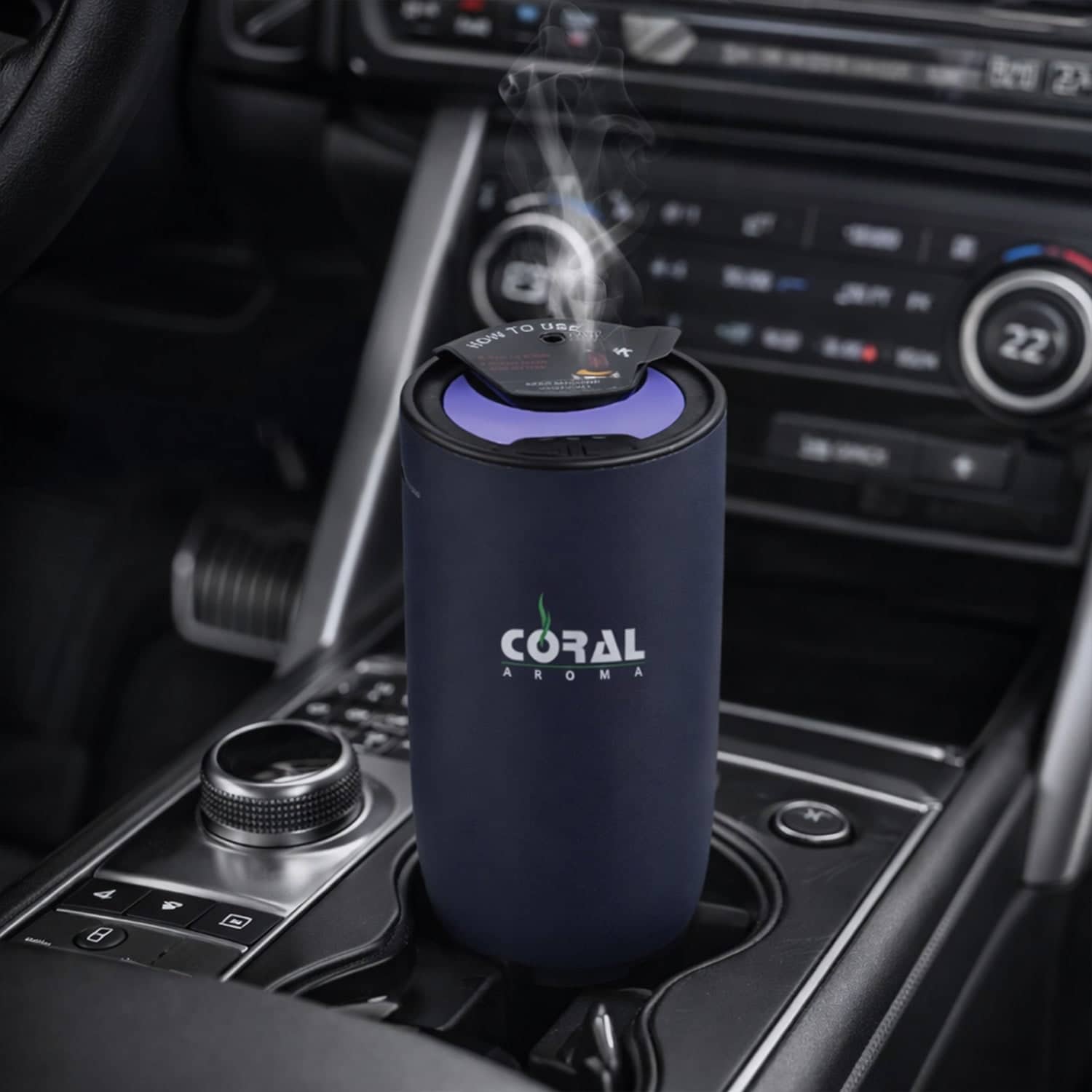 Coral Aroma Go Car Diffuser Black – Smart Auto Sensor, Rechargeable, Adjustable Fragrance, LED Light, USB-C, Portable Air Freshener