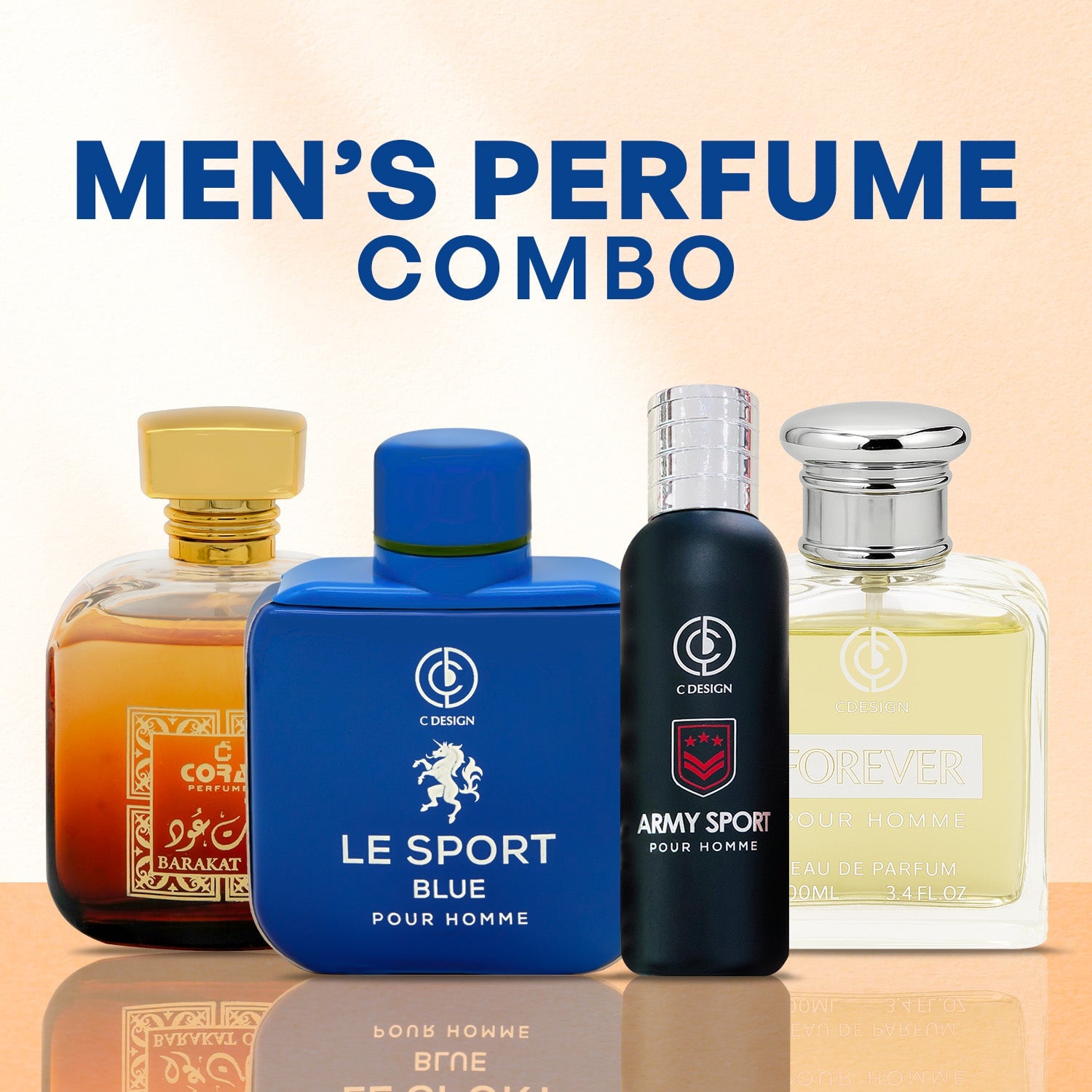 Coral Men’s Perfume Combo – 4 Long Lasting EDP Fragrances (100ml each) | Oud, Fresh & Aquatic Scents