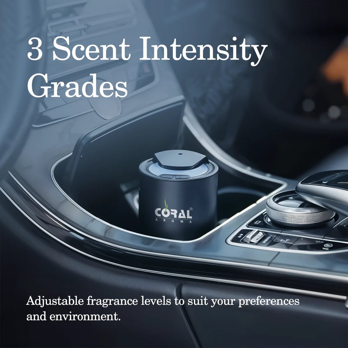 Coral Aroma Go Car Diffuser Black – Smart Auto Sensor, Rechargeable, Adjustable Fragrance, LED Light, USB-C, Portable Air Freshener
