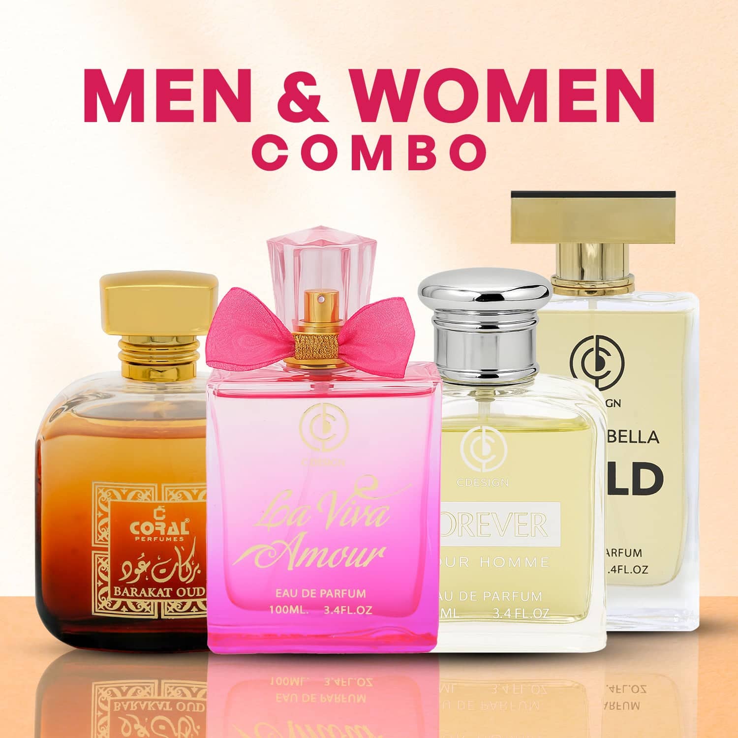 Coral Men & Women Perfume Combo – 4 Premium Fragrances (100ml each) | Long Lasting EDP Set