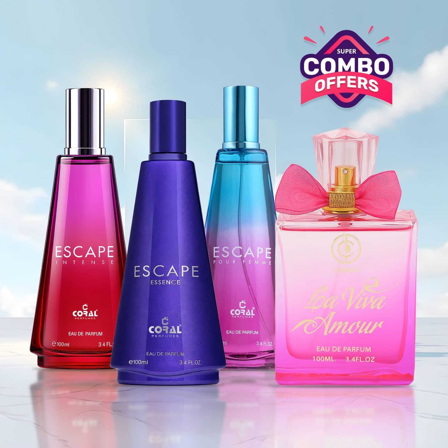 Coral Women's Signature Perfume Combo Set – 4 Premium Long-Lasting EDPs (100ml Each)
